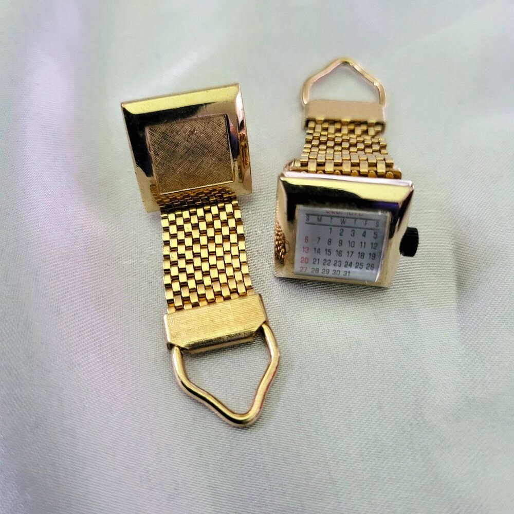 Gold-Tone Calendar Cufflinks – Vintage Style w/ Mesh Wrap Around